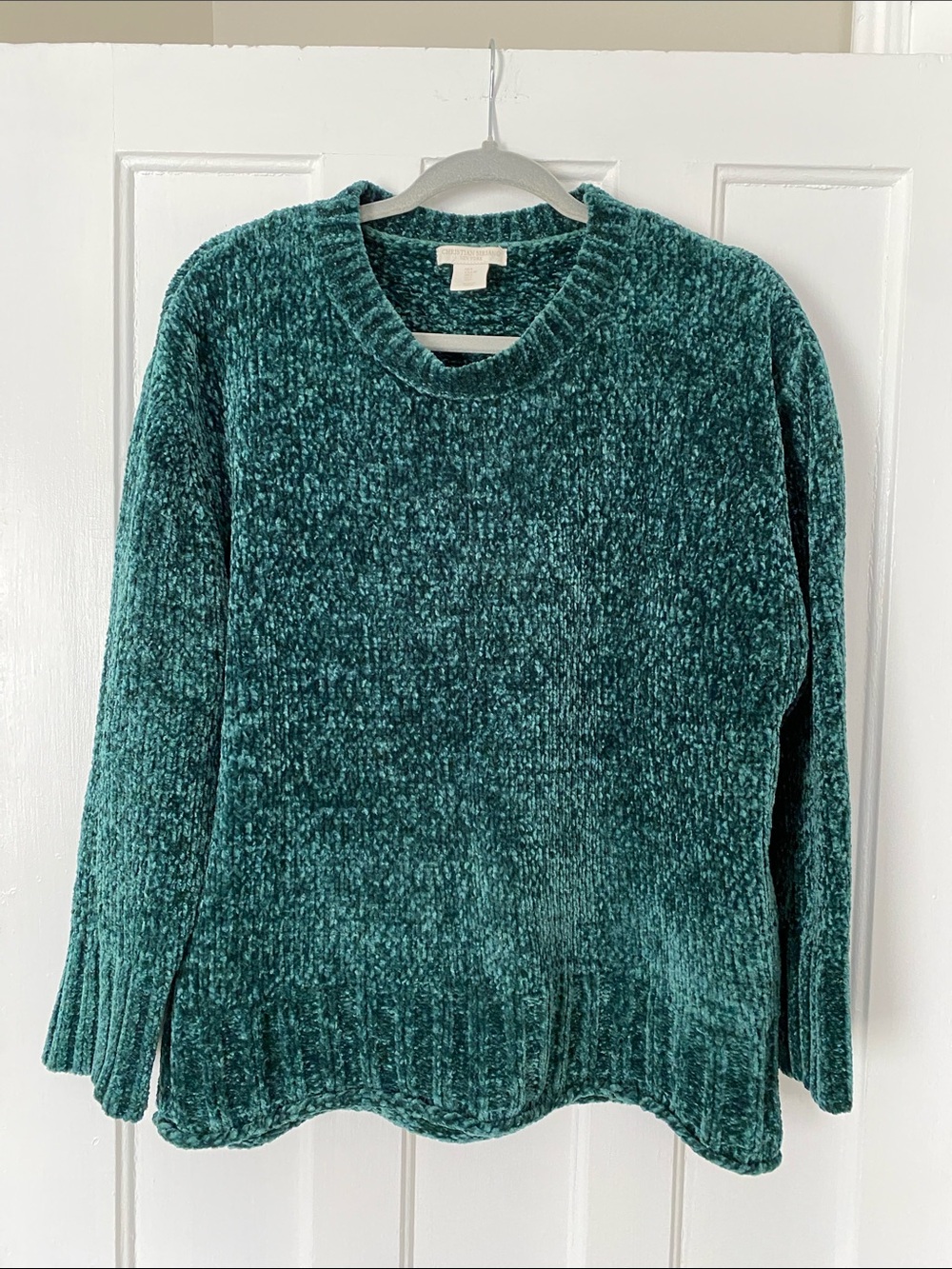 Christian Siriano Green Plush Chenille Crewneck Sweater